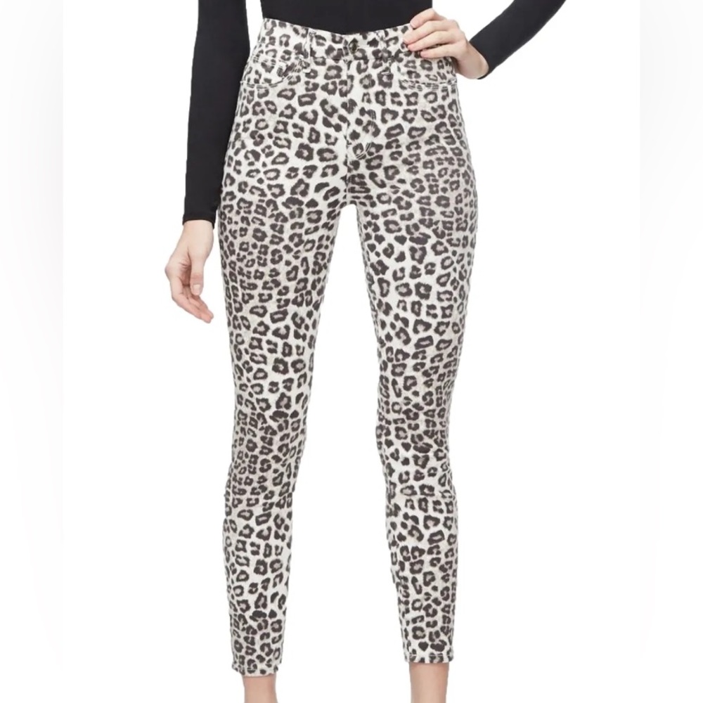 GOOD AMERICAN "GOOD WAIST CROP" Skinny Jeans In "SNOW LEOPARD 01"
